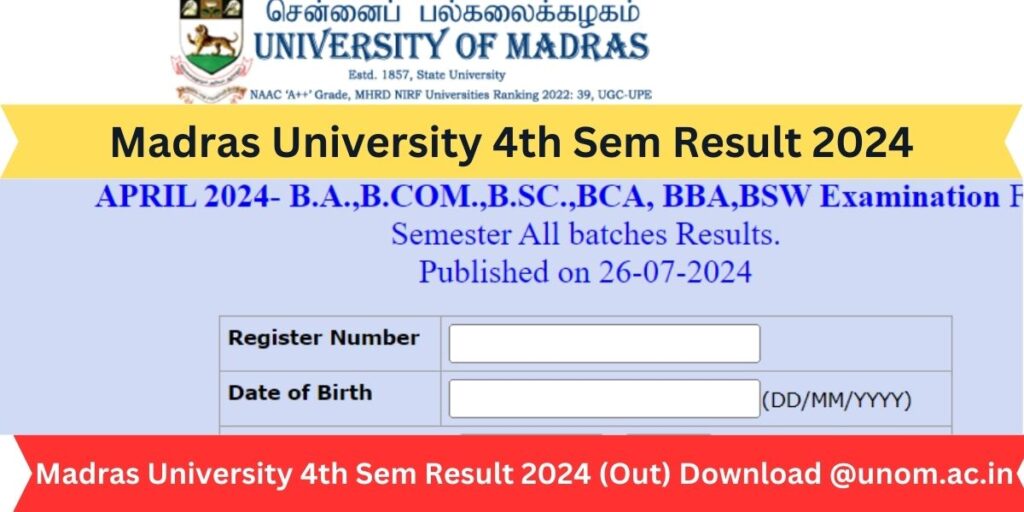 Madras University 4th Sem Result 2024 (Out) Download @unom.ac.in