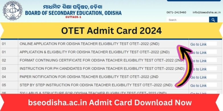 OTET Admit Card Download 2024- bseodisha.ac.in Admit Card Download Now